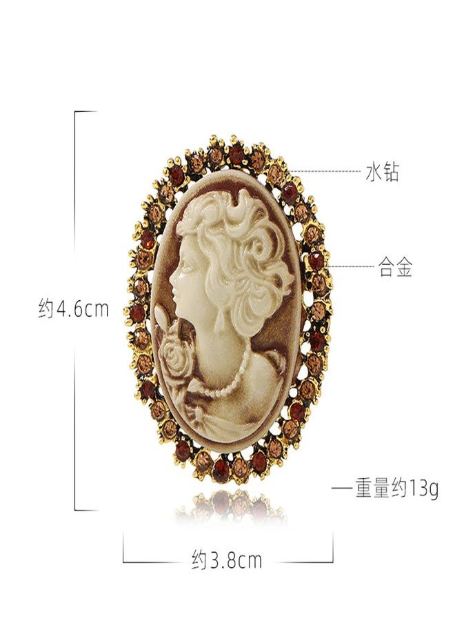 MXUHUI Vintage Style Cameo Victorian Lady Maiden Crystal Rhinestone Pin Brooch (Brown) - Image 4